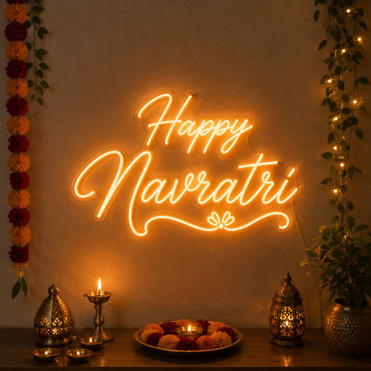 Bright Happy Navratri Neon Sign for Home & Puja Decoration