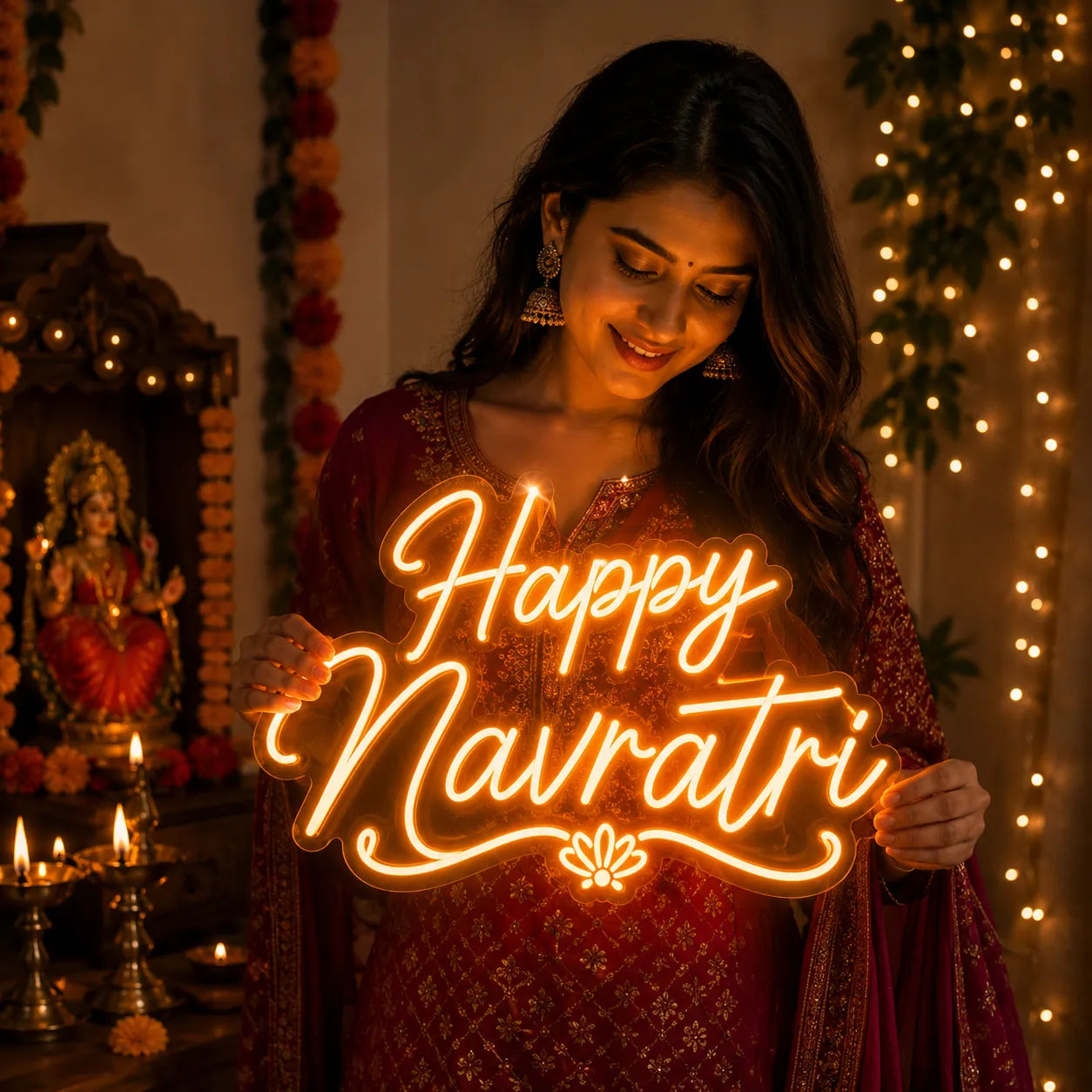 Bright Happy Navratri Neon Sign for Home & Puja Decoration