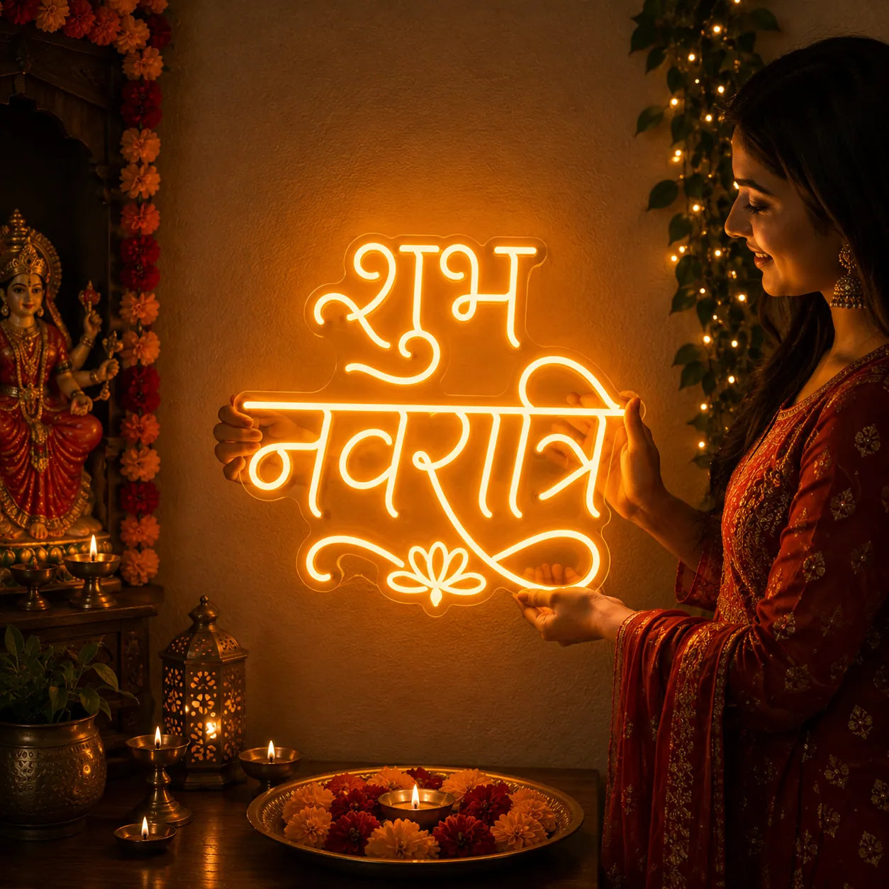 Shubh Navratri Neon Light for Temple & Festive Decor