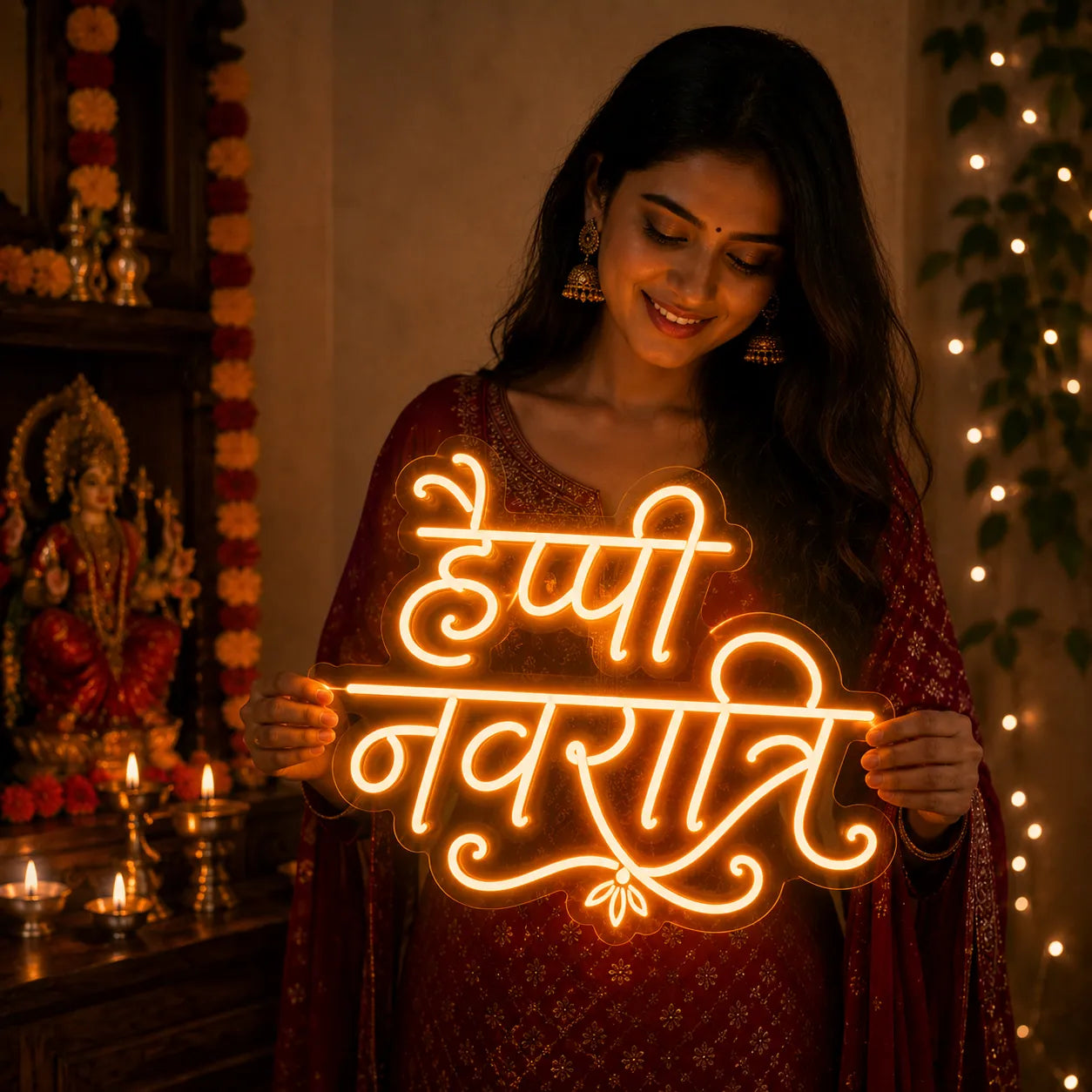 Traditional Hindi Navratri Neon Sign for Home & Temple