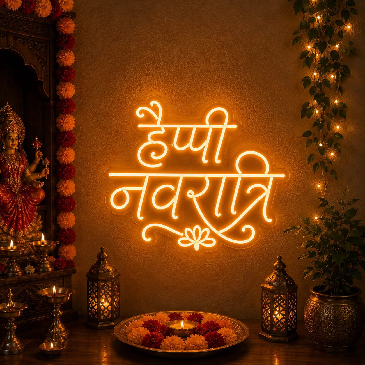 Traditional Hindi Navratri Neon Sign for Home & Temple