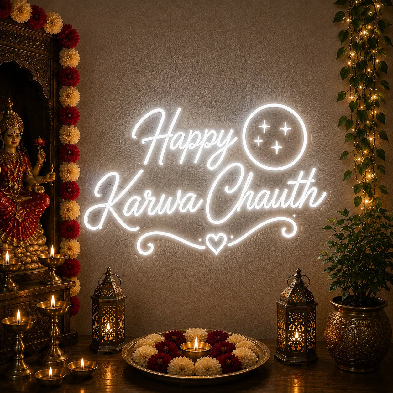 Happy Karwa Chauth LED Neon Sign for Festive Home Decor