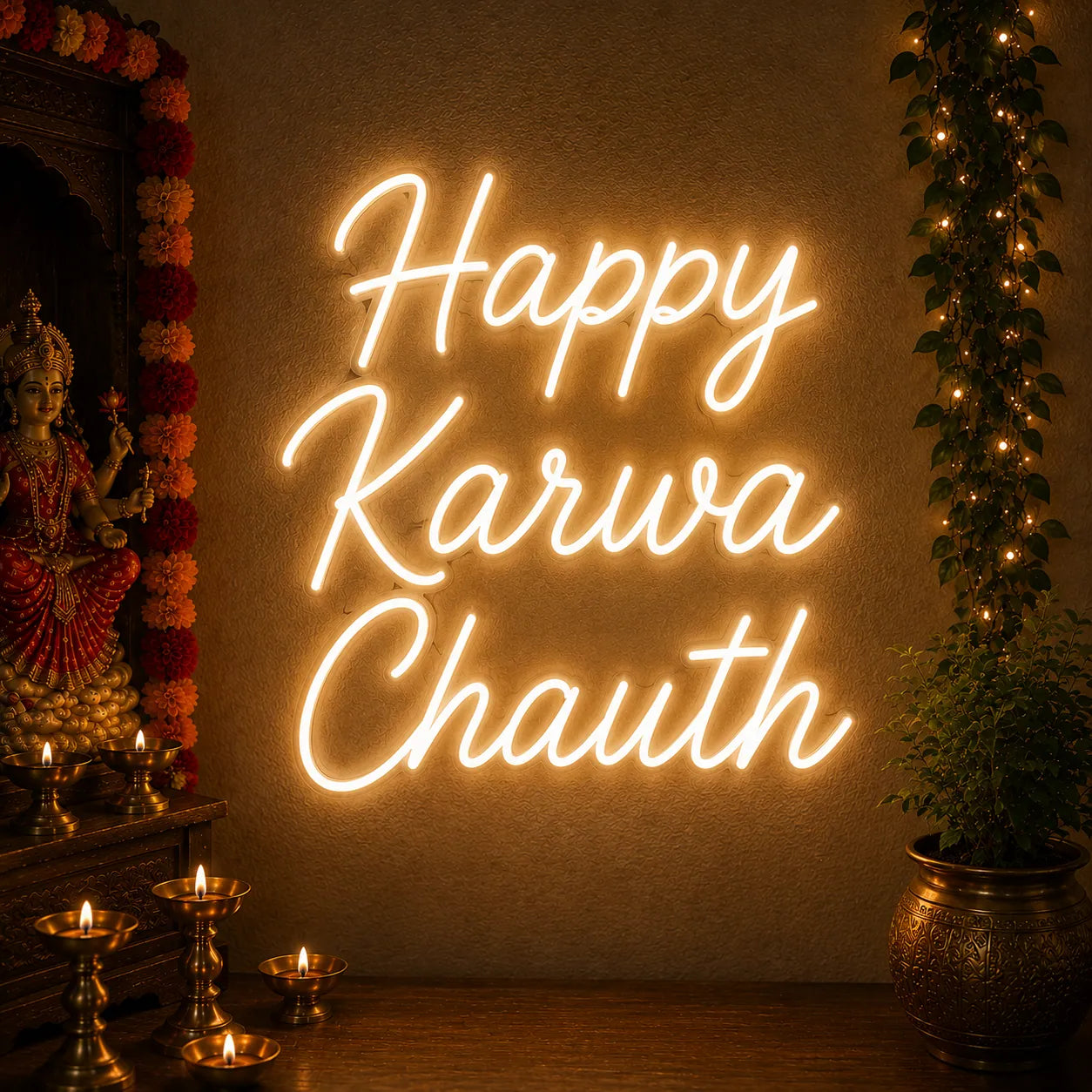 Happy Karwa Chauth Festival LED Neon Sign for Indian Homes