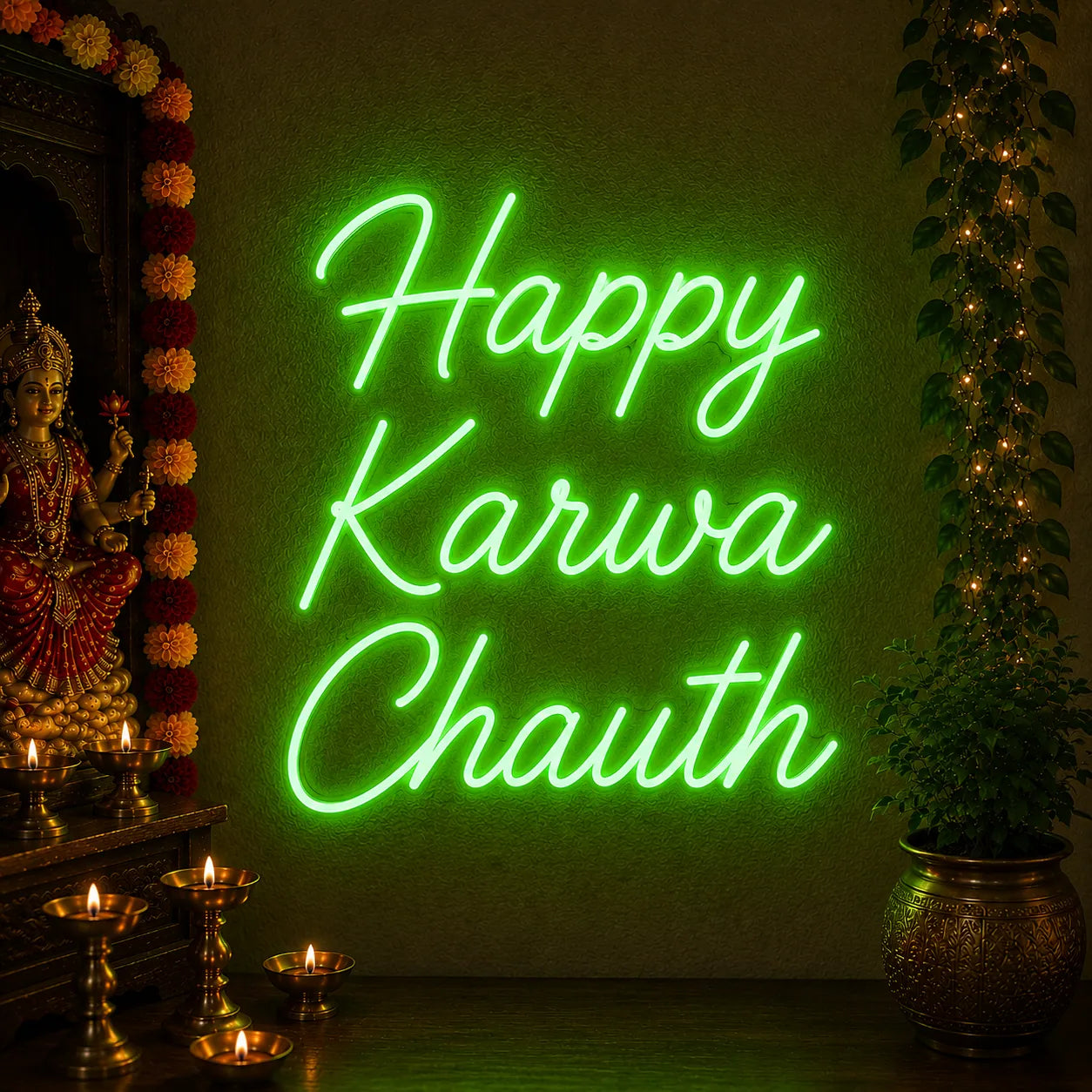 Happy Karwa Chauth Festival LED Neon Sign for Indian Homes