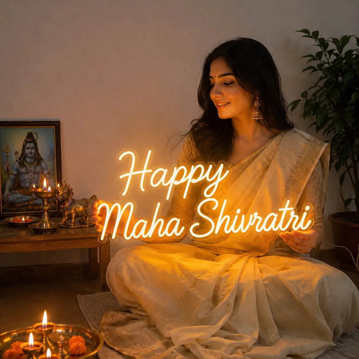 Happy Maha Shivratri LED Neon Sign for Home Temple Decor