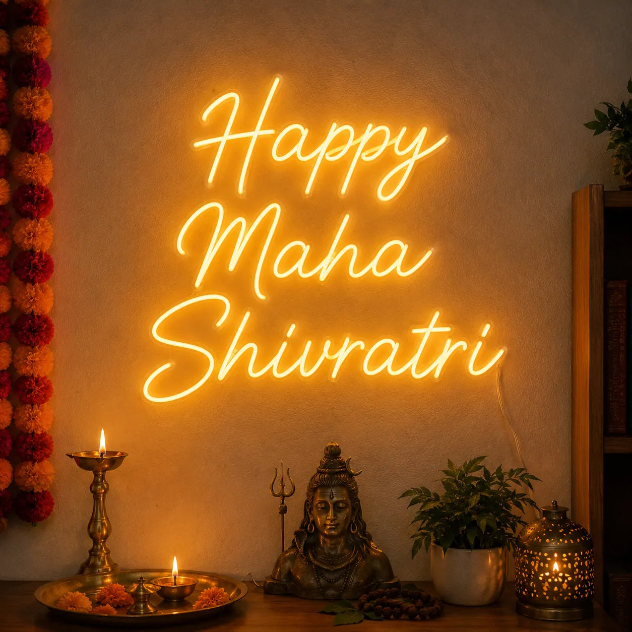 Happy Maha Shivratri LED Neon Sign for Home Temple Decor