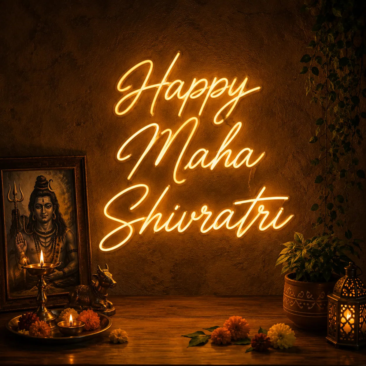 Traditional Maha Shivratri Neon Sign for Temple & Living Room