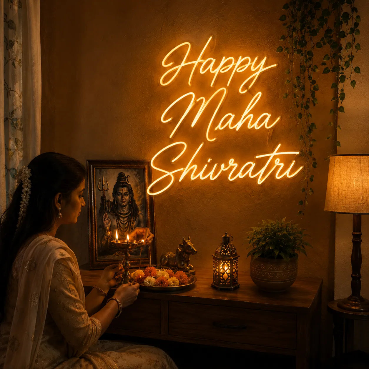 Traditional Maha Shivratri Neon Sign for Temple & Living Room