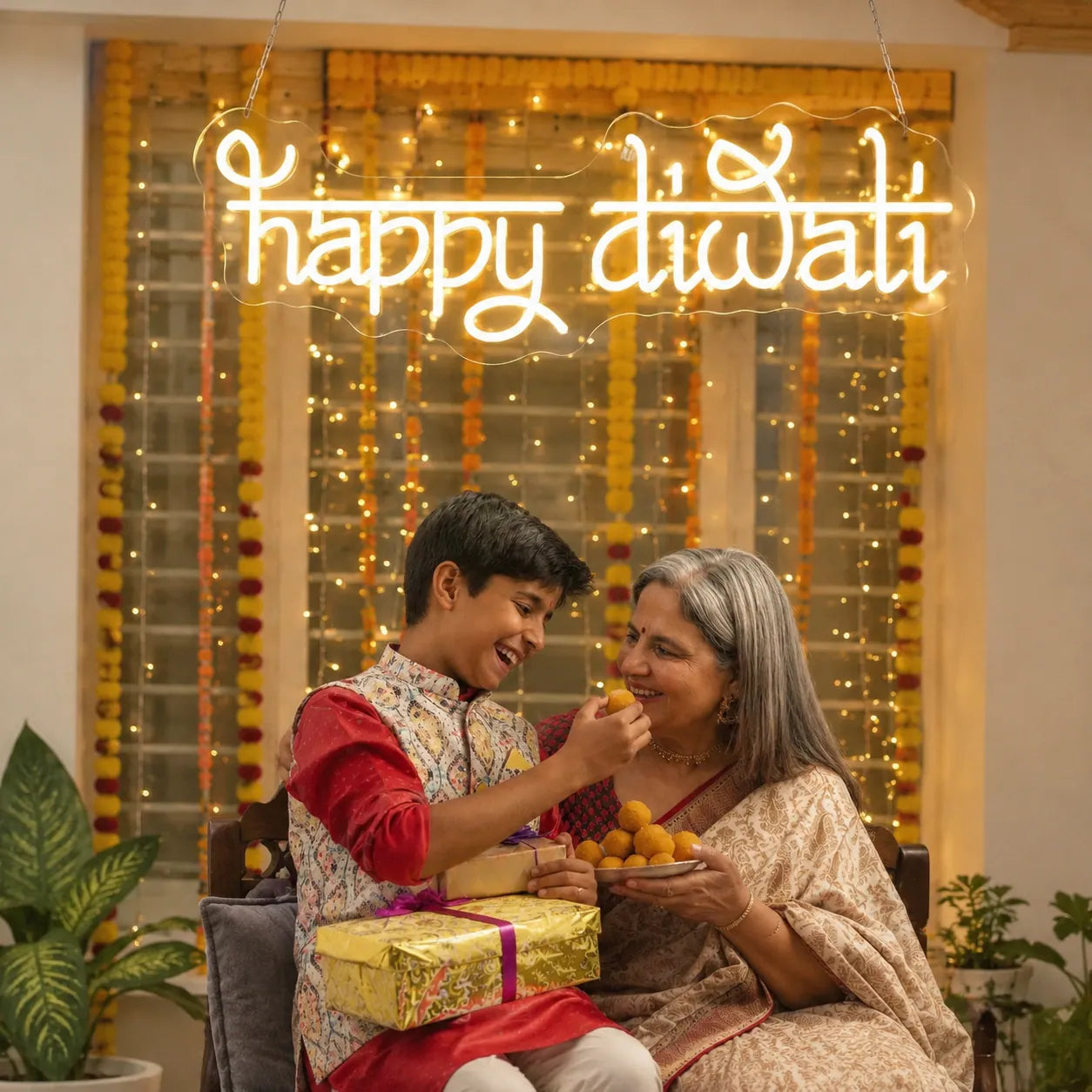 Happy Diwali LED Neon Sign for Festive Home Decoration