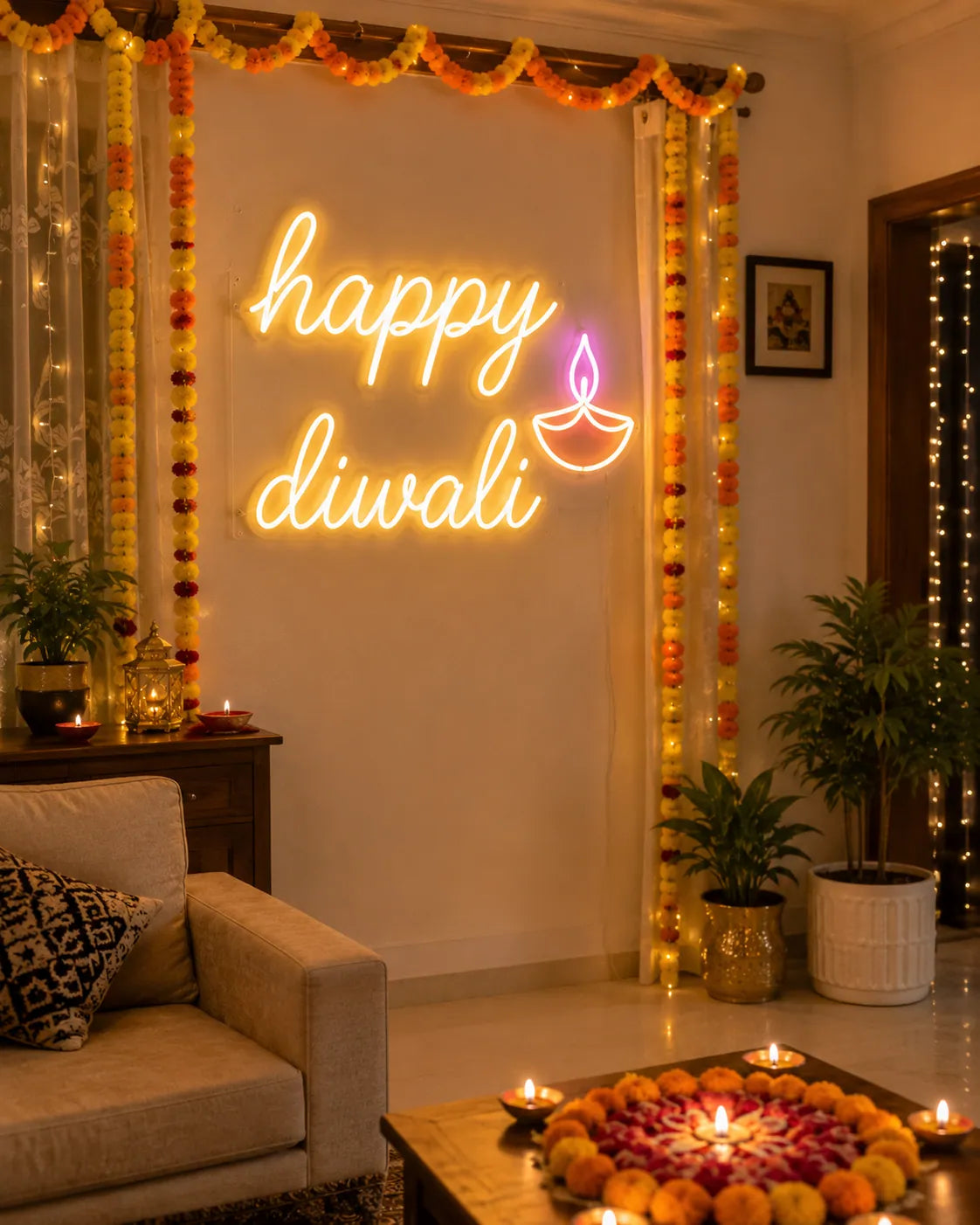 Happy Diwali LED Neon Sign for Couple Home Celebration