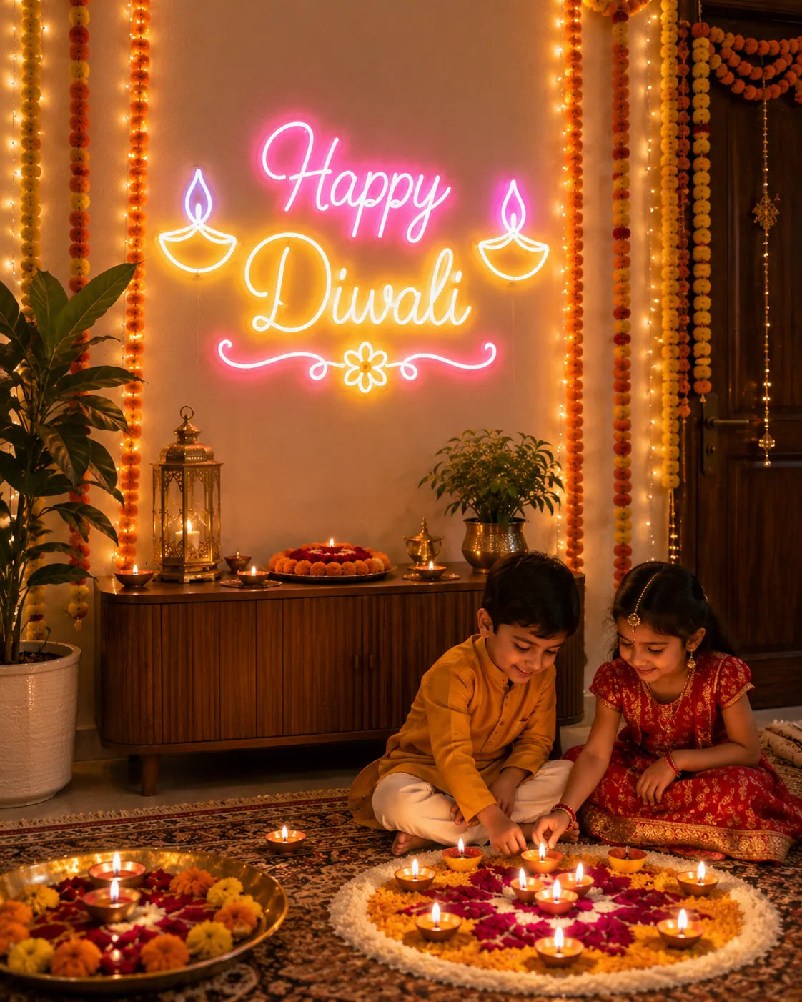 Premium Shubh Deepawali LED Wall Sign for Living Room