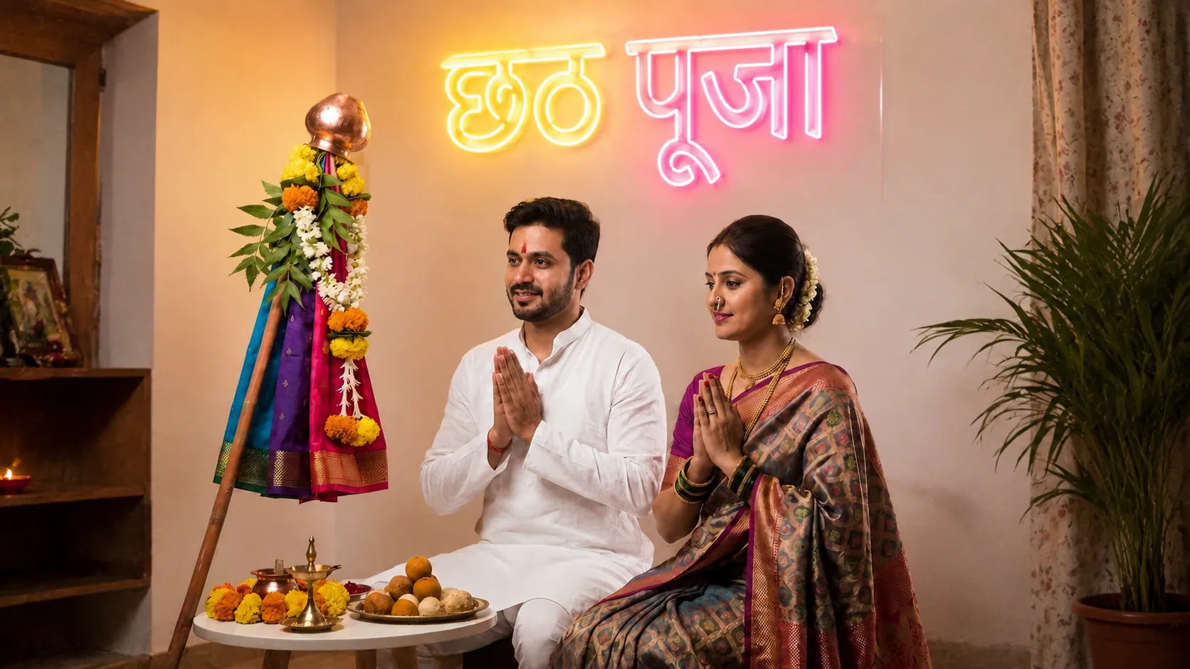 Colourful Festive Chhath Puja LED Neon Wall Decor