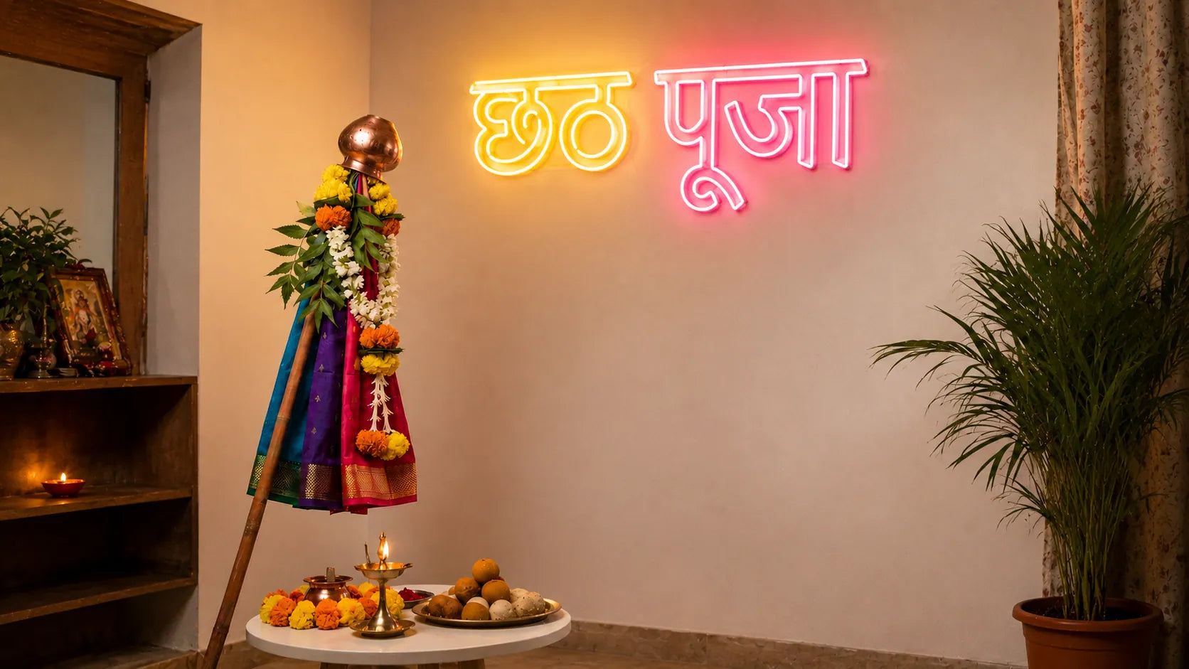 Colourful Festive Chhath Puja LED Neon Wall Decor