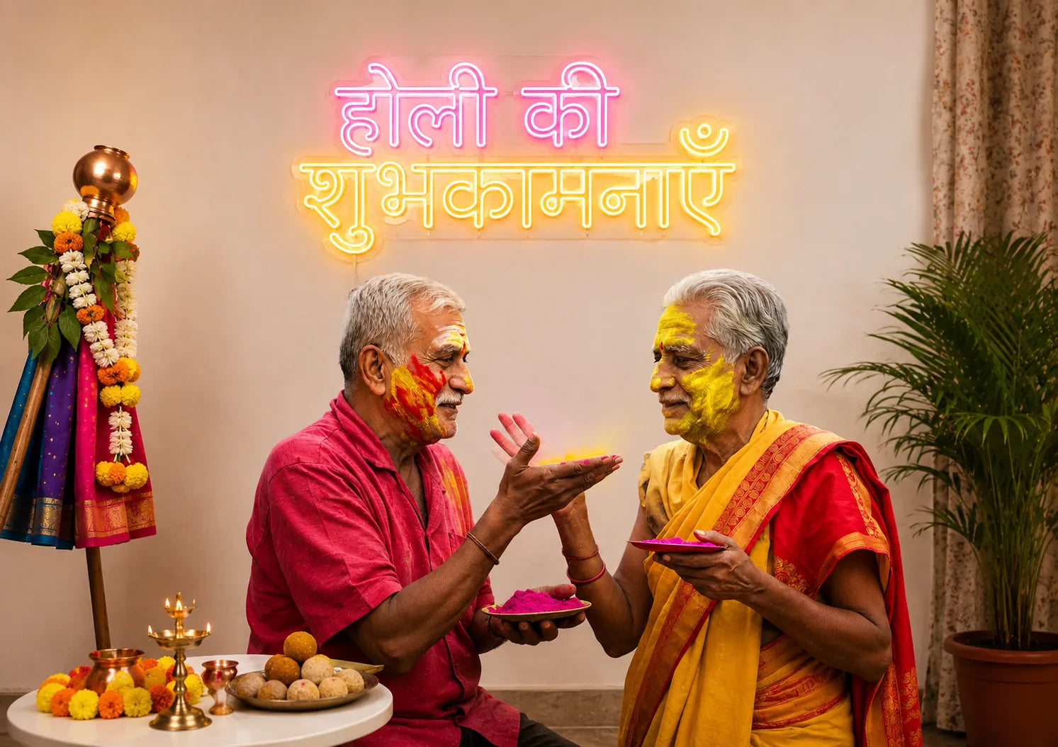 Holi Ki Shubhkamnaye LED Neon Sign for Festive Home Decor