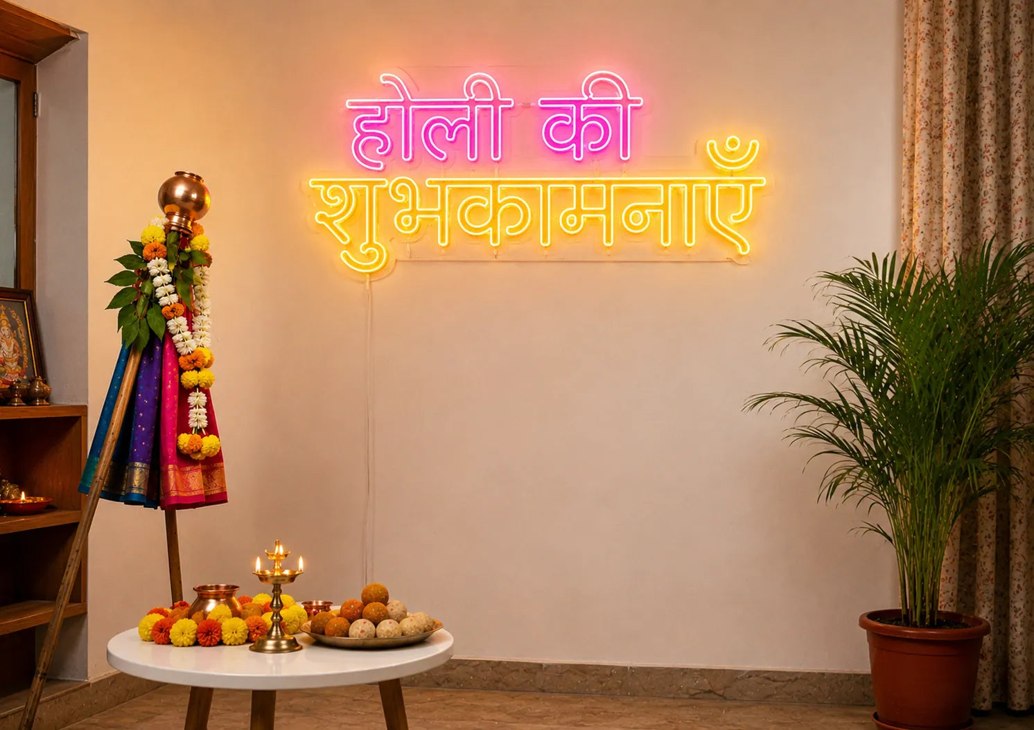 Holi Ki Shubhkamnaye LED Neon Sign for Festive Home Decor