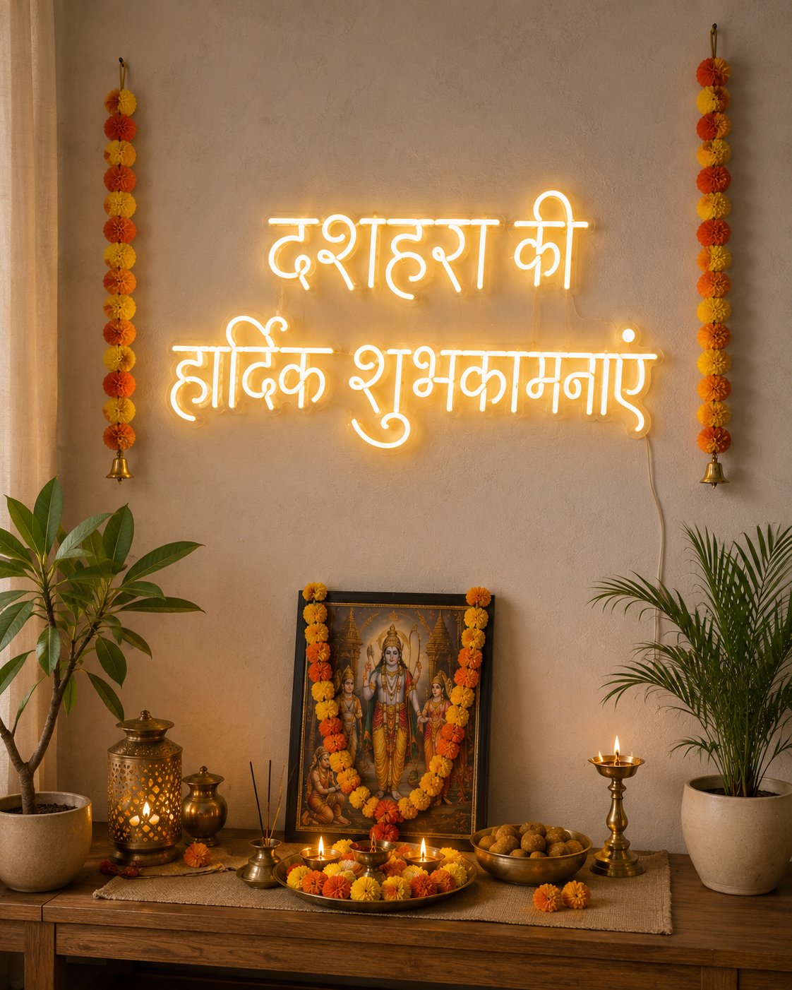 Dussehra Ki Hardik Shubhkamnaye LED Neon Sign for Home Decor