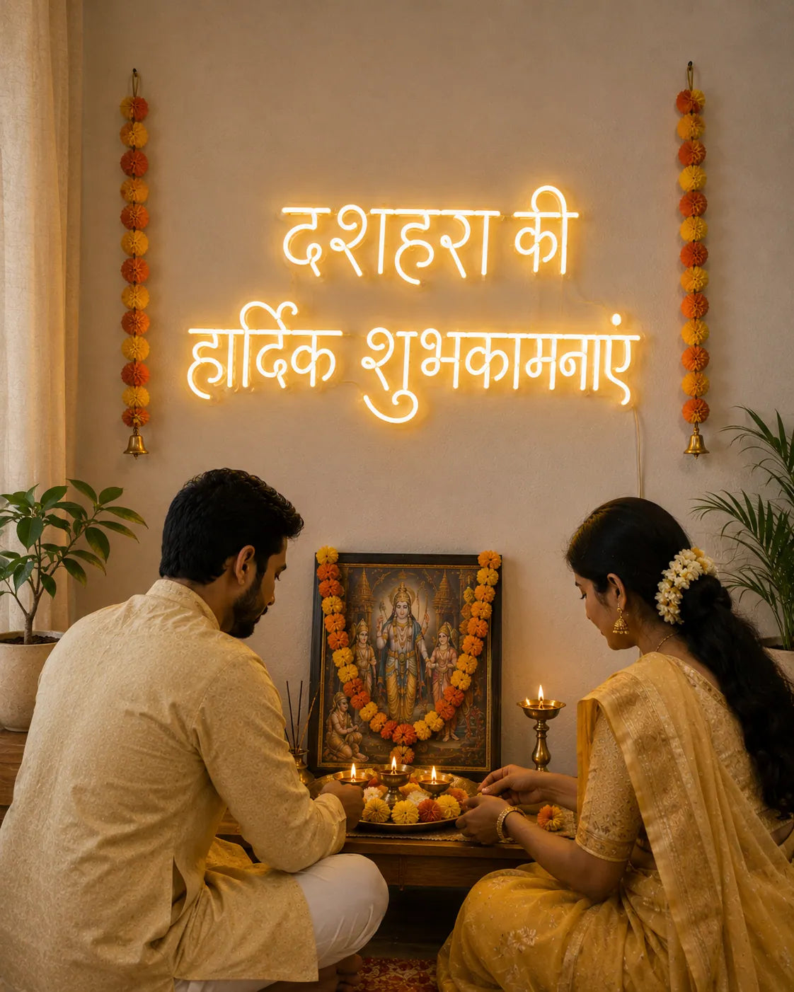Dussehra Ki Hardik Shubhkamnaye LED Neon Sign for Home Decor