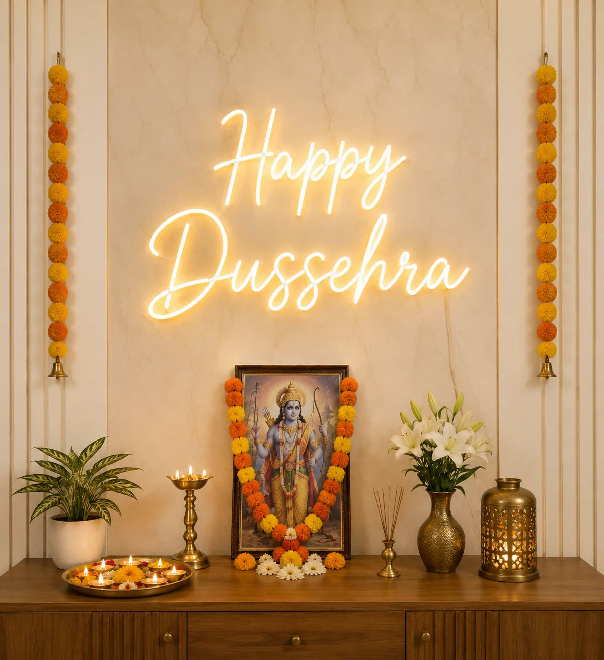 Decorative Happy Dussehra Neon Light for Pooja Room