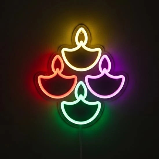 Four Diya Cluster Neon Sign Light For Festival