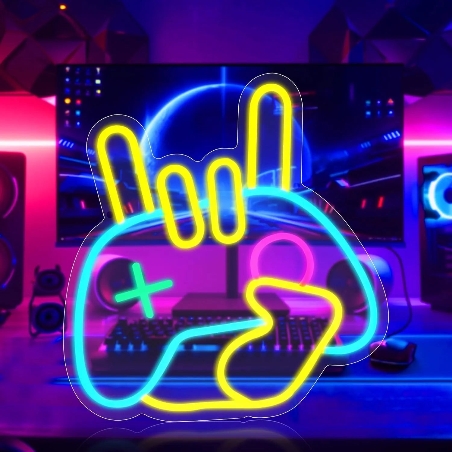 Neon Gaming Controller Sign for Bedroom Decor