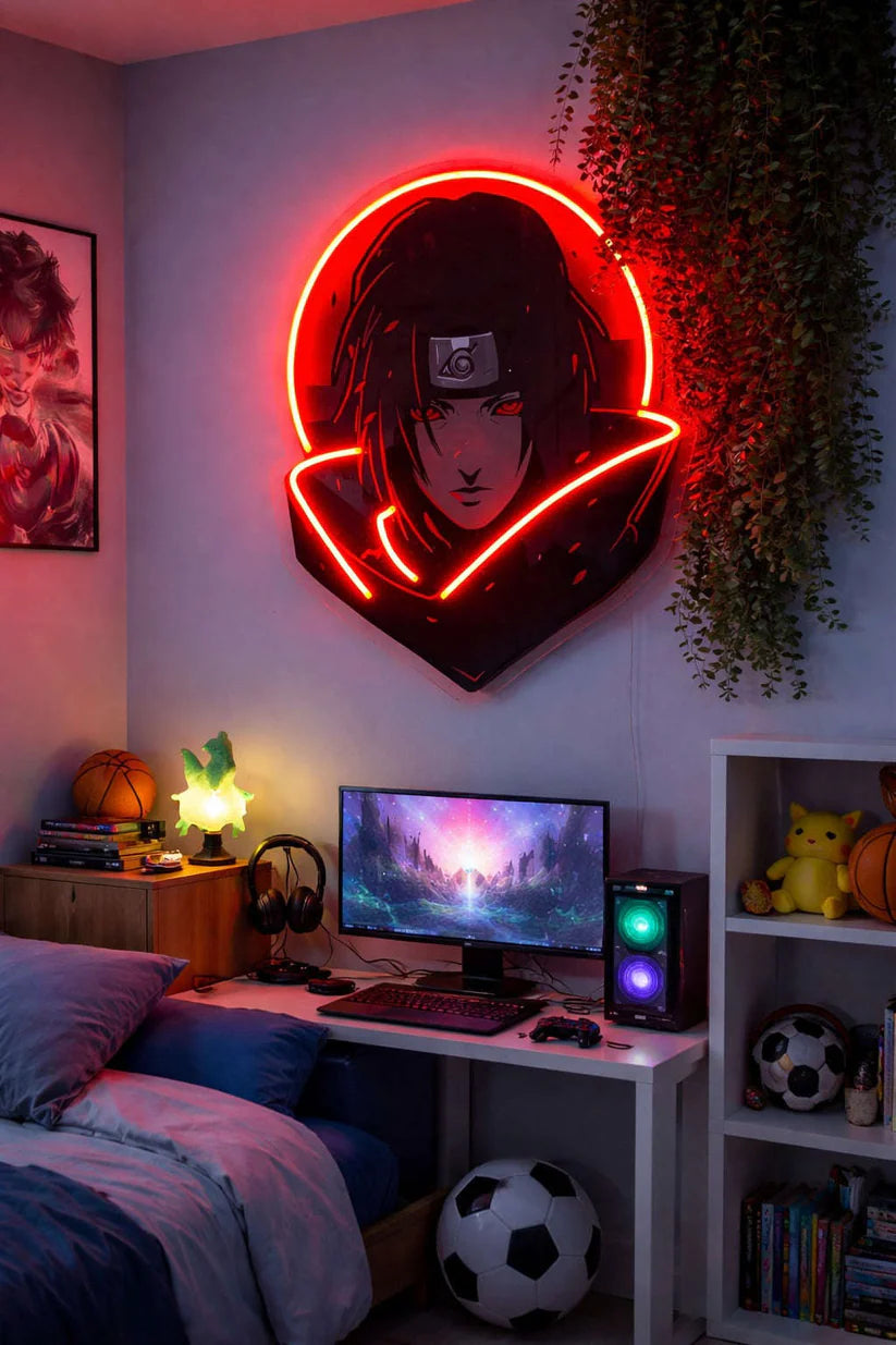 Anime Warrior Neon Wall Art itachi – Red Glow Edition Game room