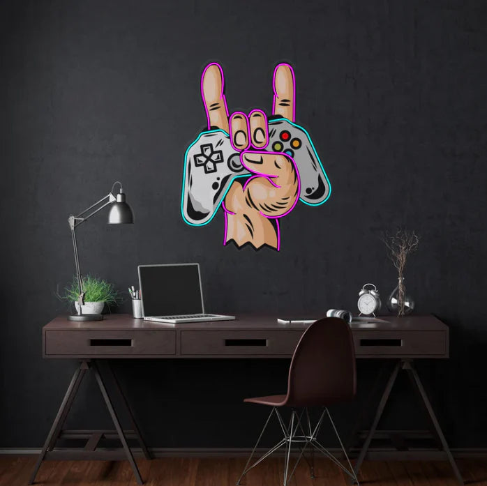 Gamer Hand Neon Sign – LED Wall Light for Game Room