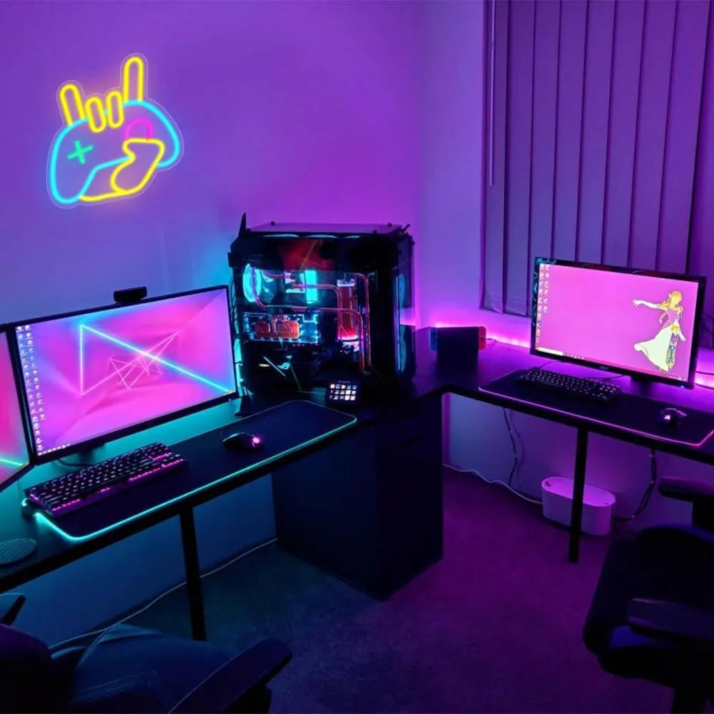 Neon Gaming Controller Sign for Bedroom Decor