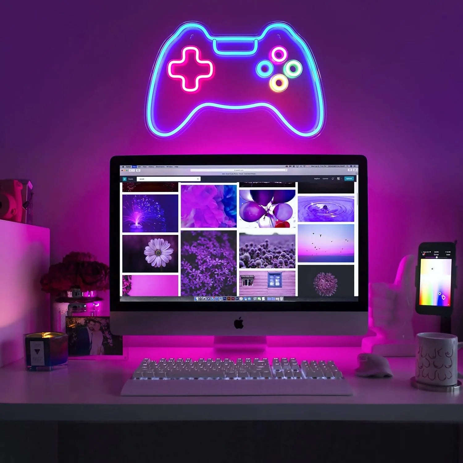 Neon Gaming Controller Wall Decor for Streamers