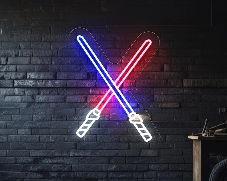 Crossed Lightsabers Neon Sign Game Room Decor