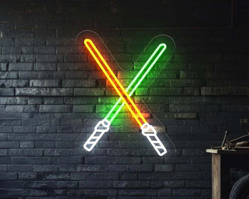 Crossed Lightsabers Neon Sign Game Room Decor