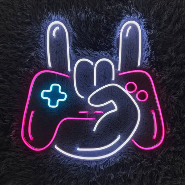 Peace Hand Gaming Neon Sign Board