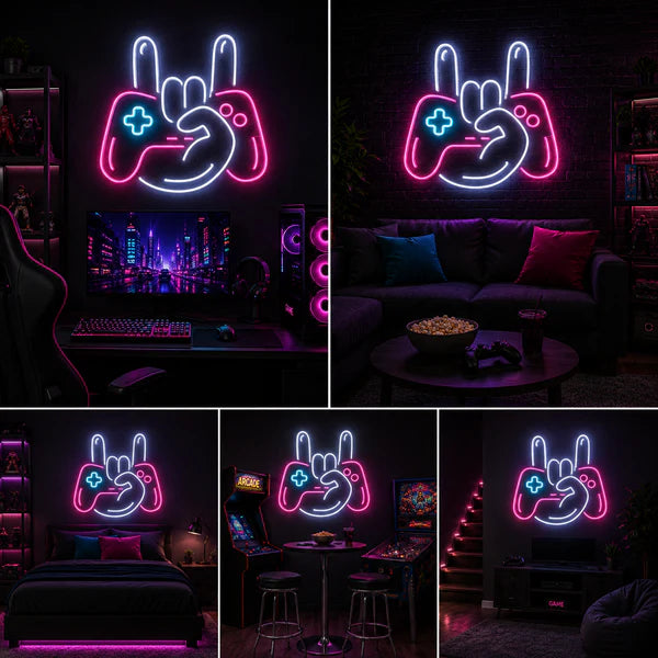 Peace Hand Gaming Neon Sign Board