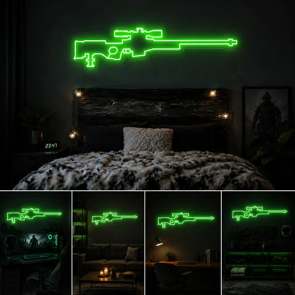Sniper Rifle Gaming Neon Sign Board