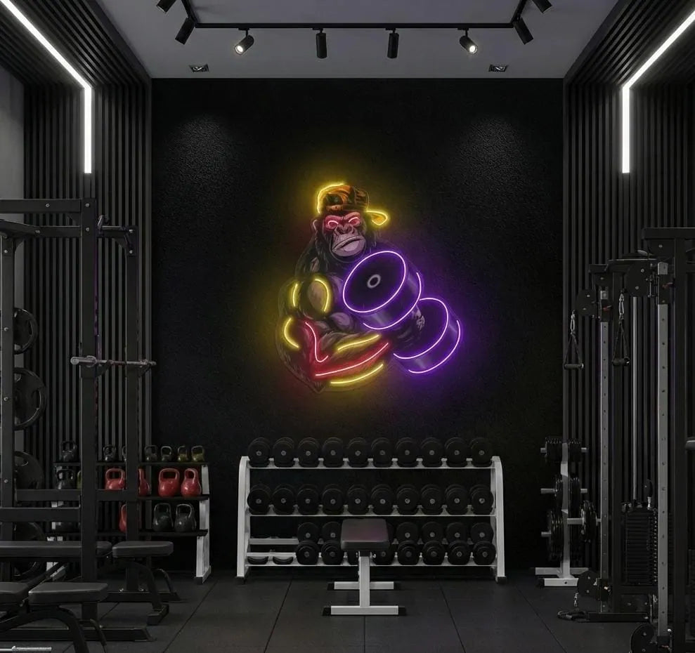 Gorilla Dumbbell Neon Decor for Fitness Studios