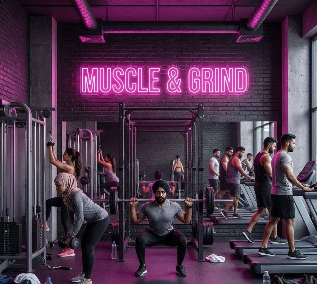 Muscle & Grind LED Neon Sign for Gym Wall Decor