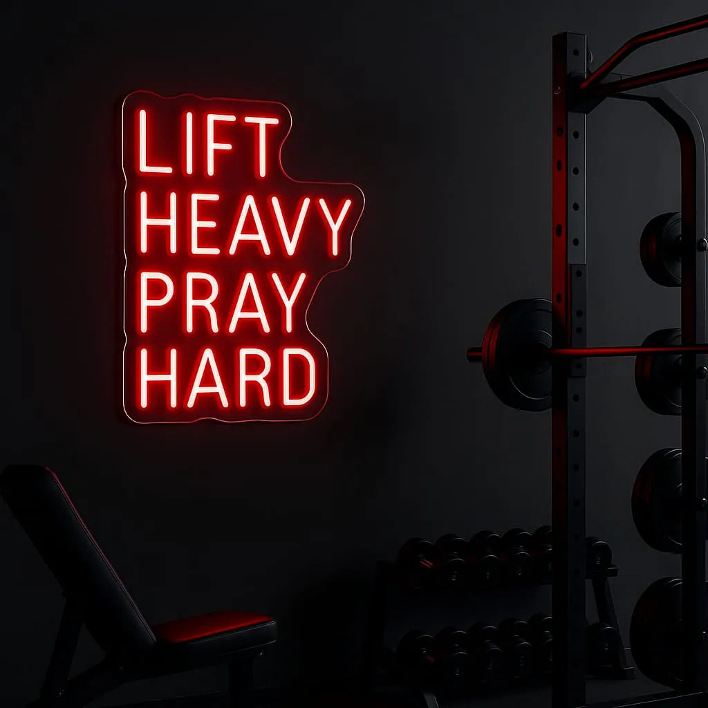 Lift Heavy Pray Hard LED Neon Sign for Gym Wall Decor