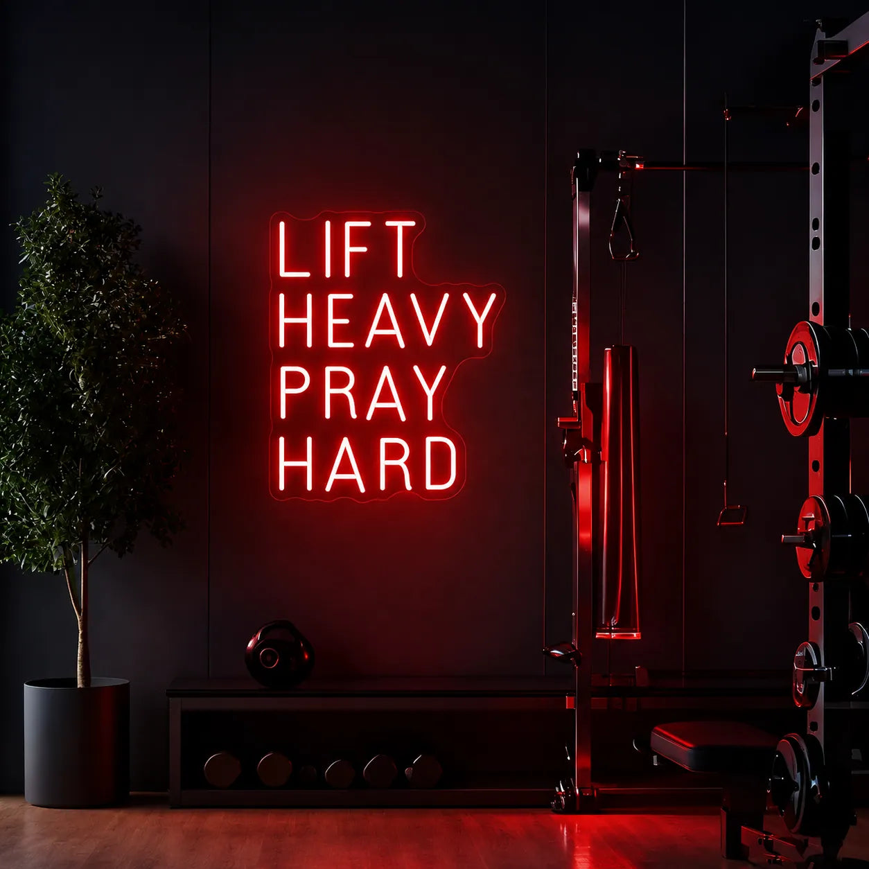 Lift Heavy Pray Hard LED Neon Sign for Gym Wall Decor