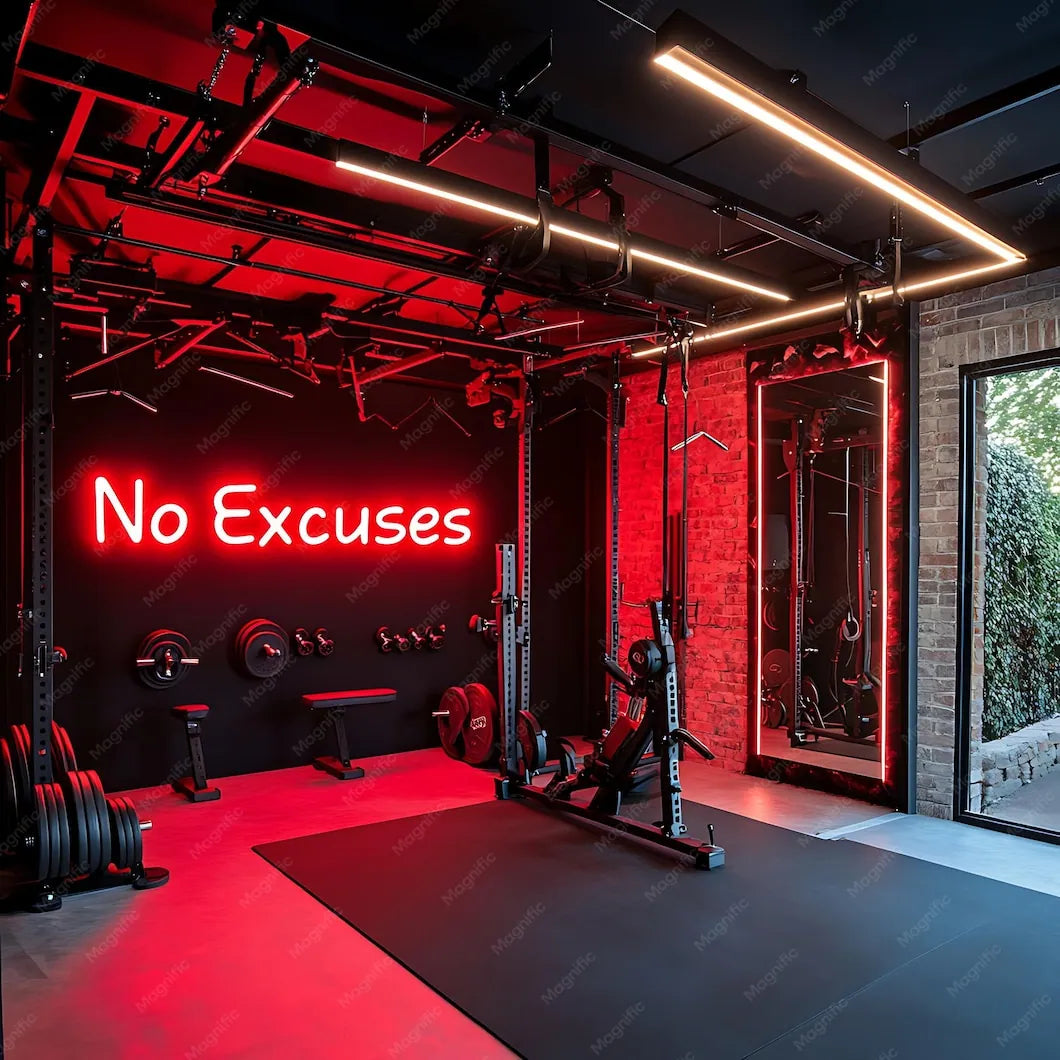 No Excuses LED Neon Sign for Gym Wall Decor