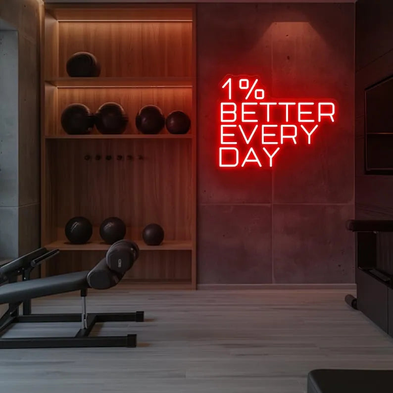 1% Better Every Day LED Neon Sign for Gym Wall Decor