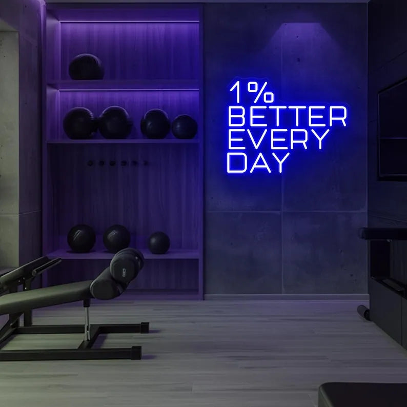 1% Better Every Day LED Neon Sign for Gym Wall Decor