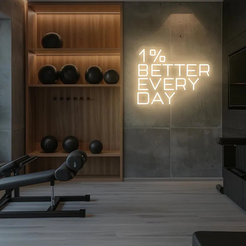 1% Better Every Day LED Neon Sign for Gym Wall Decor