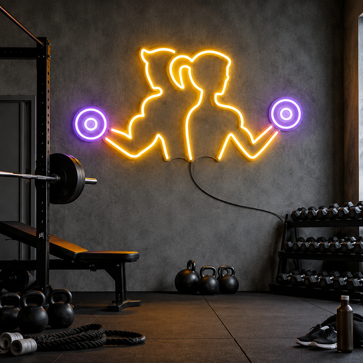 Gym Couple Motivation Neon Decor for Fitness Centers