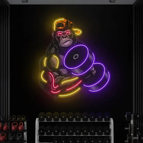 Gorilla Dumbbell Neon Decor for Fitness Studios
