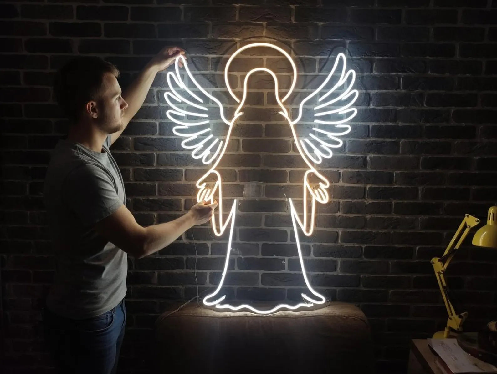 Glowing Guardian Angel Wall Light