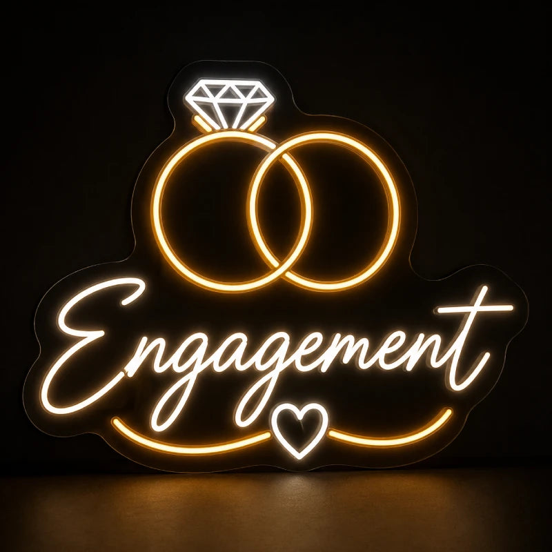 Golden Interlocking Rings Engagement Neon Sign