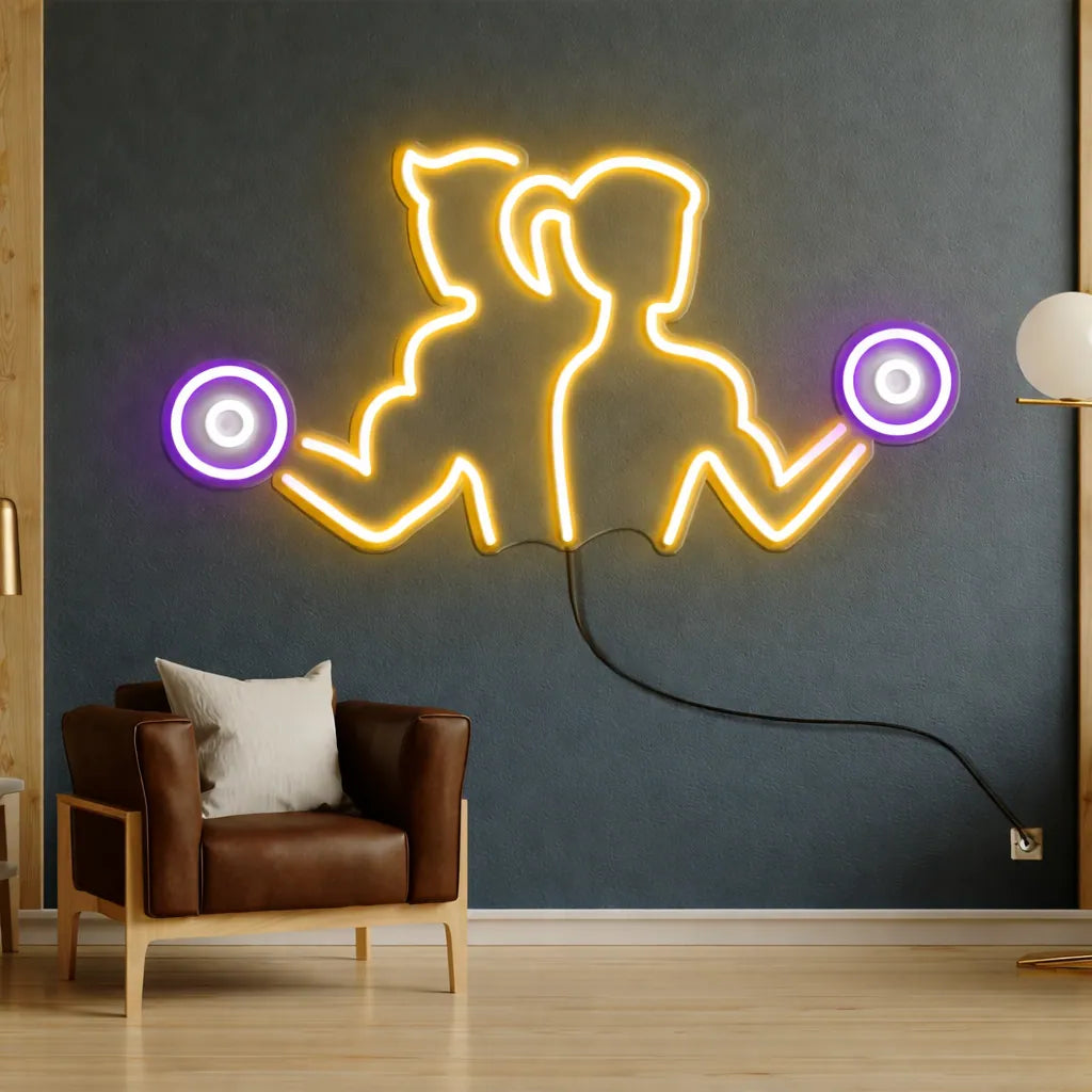 Gym Couple Motivation Neon Decor for Fitness Centers