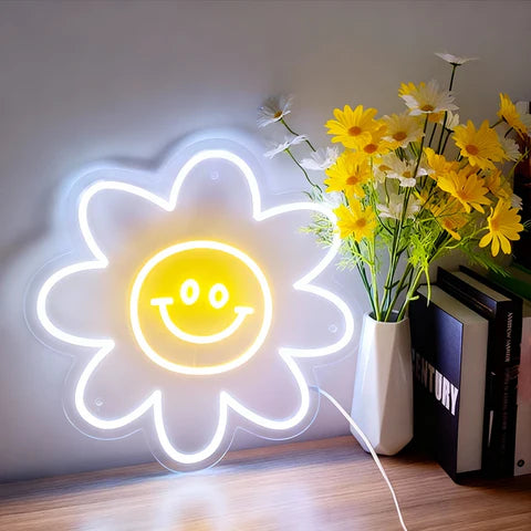 Smiley Flower LED Neon Sign for Bedroom & Home Decor