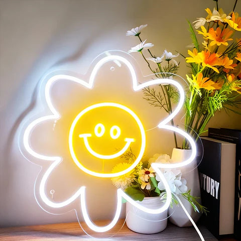 Smiley Flower LED Neon Sign for Bedroom & Home Decor