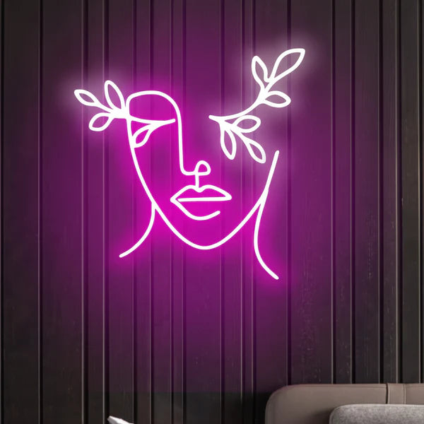 Floral Face Neon Light for Beauty Salon and Bedroom