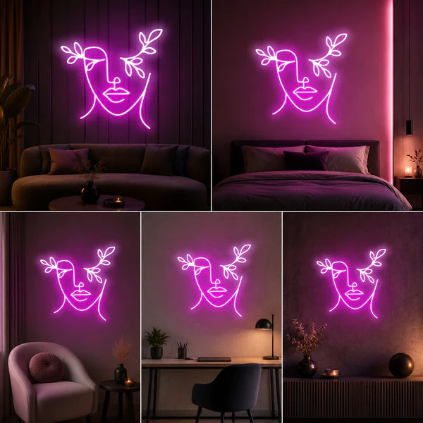 Floral Face Neon Light for Beauty Salon and Bedroom